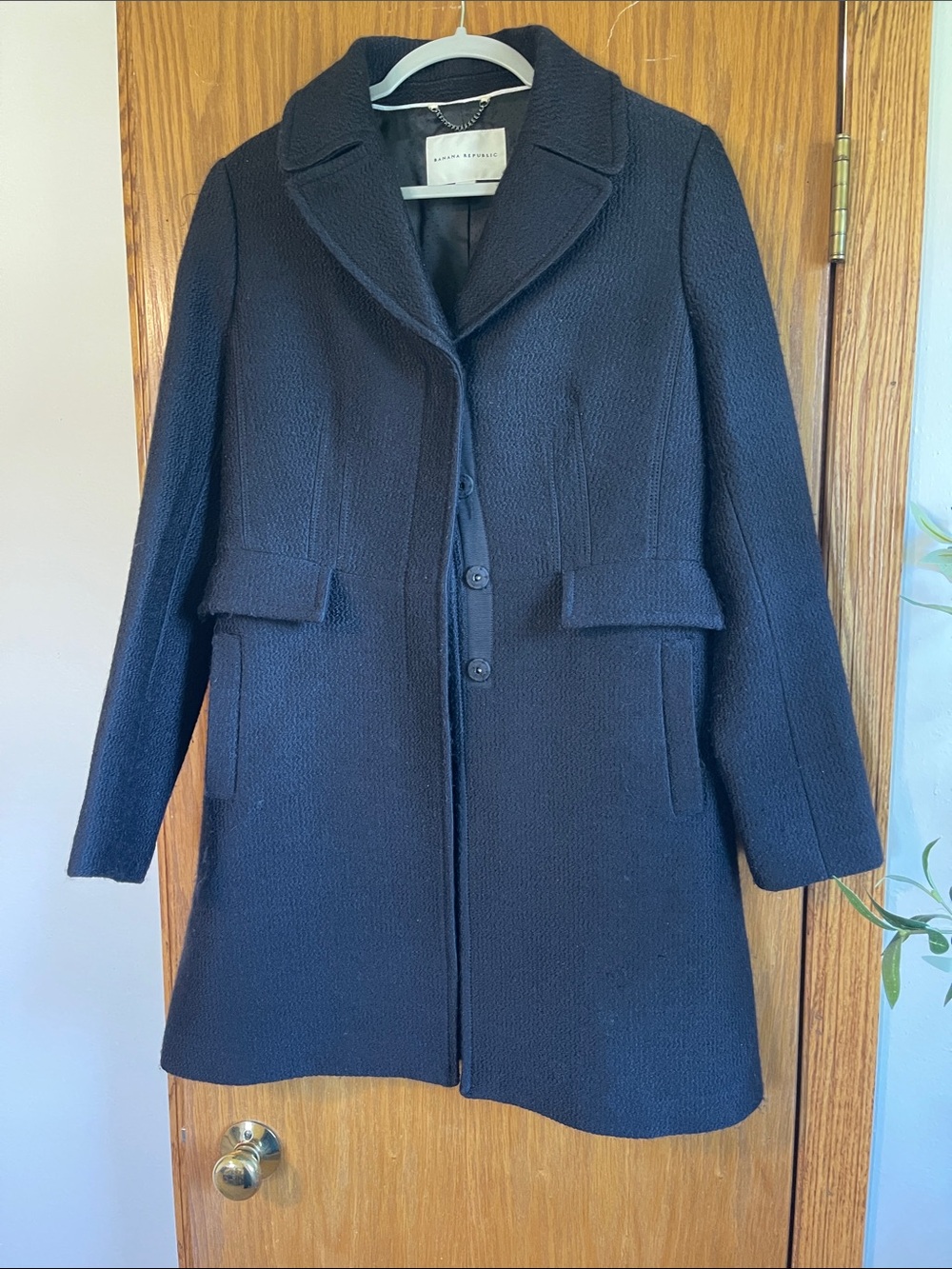 Banana Republic Women's Black Tailored Wool-Blend Pea Coat